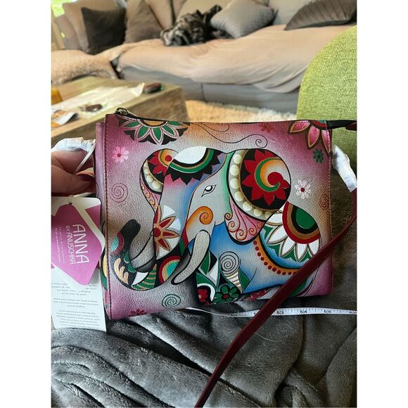 Anna by Anuschka Elephant Leather Hand Painted Shoulder Bag NWT